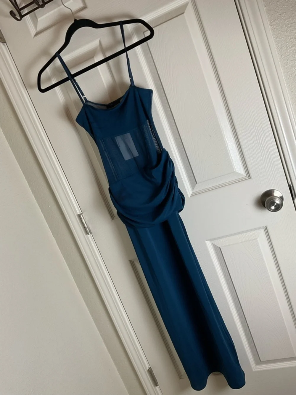 Zara Combination Blue Tulle Long Dress Draped Mesh Midi Size M